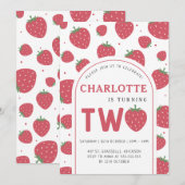 Schattigee Sweet Strawberry 2e verjaardagsfeestje Kaart (Voorkant / Achterkant)