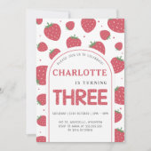 Schattigee Sweet Strawberry 3e verjaardagsfeestje Kaart (Voorkant)