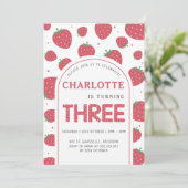 Schattigee Sweet Strawberry 3e verjaardagsfeestje Kaart (Staand voorkant)