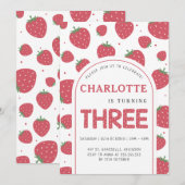 Schattigee Sweet Strawberry 3e verjaardagsfeestje Kaart (Voorkant / Achterkant)