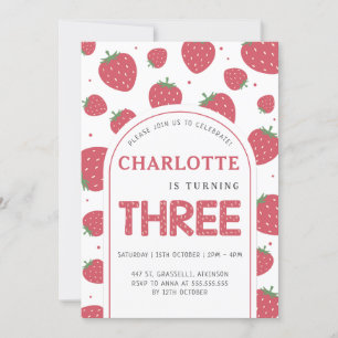Schattigee Sweet Strawberry 3e verjaardagsfeestje Kaart