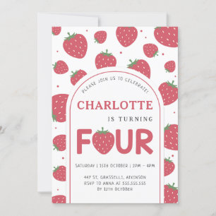 Schattigee Sweet Strawberry 4e verjaardagsfeestje Kaart