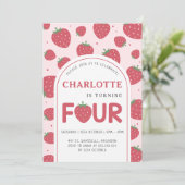 Schattigee Sweet Strawberry 4e verjaardagsfeestje Kaart (Staand voorkant)