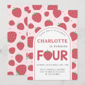 Schattigee Sweet Strawberry 4e verjaardagsfeestje Kaart (Voorkant / Achterkant)