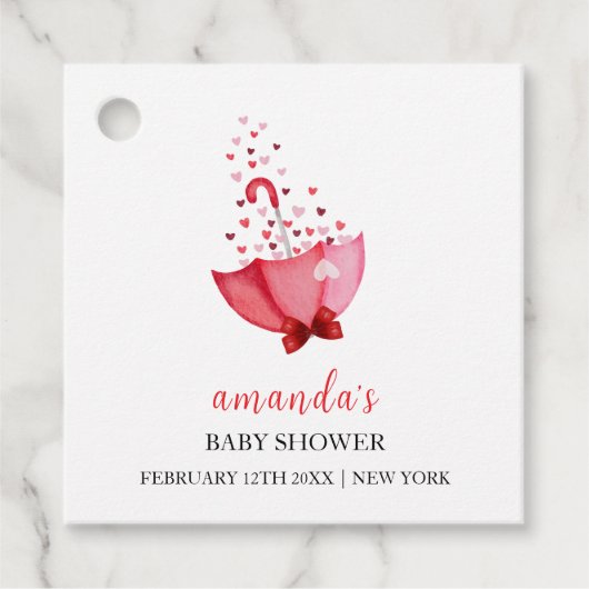 Schattigee Sweetheart Umbrella Bow Baby shower Bedankjes Labels (Voorkant)