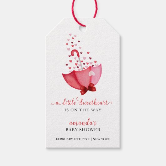 Schattigee Sweetheart Umbrella Bow Baby shower Cadeaulabel (Voorkant)
