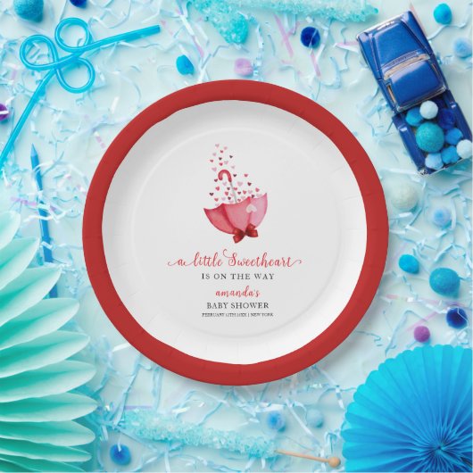 Schattigee Sweetheart Umbrella Bow Baby shower Papieren Bordje (Feest)