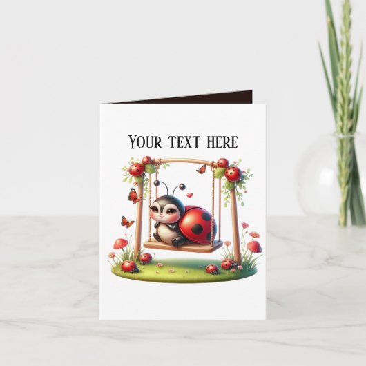 Schattigee swingende winkelwagen lieveheersbeestje kaart (Voorkant)