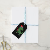 Schattigee T-rex Dinosaurus in Santa Hat Kerstkuns Cadeaulabel (Met Touw)