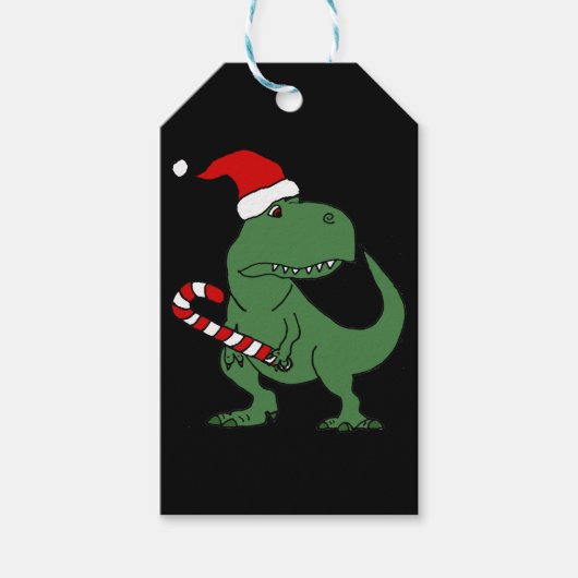 Schattigee T-rex Dinosaurus in Santa Hat Kerstkuns Cadeaulabel (Voorkant)