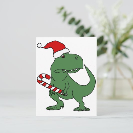 Schattigee T-rex Dinosaurus in Santa Hat Kerstkuns Feestdagenkaart (Staand voorkant)