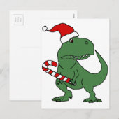 Schattigee T-rex Dinosaurus in Santa Hat Kerstkuns Feestdagenkaart (Voorkant / Achterkant)