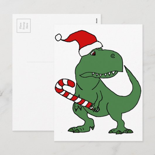 Schattigee T-rex Dinosaurus in Santa Hat Kerstkuns Feestdagenkaart (Voorkant / Achterkant)