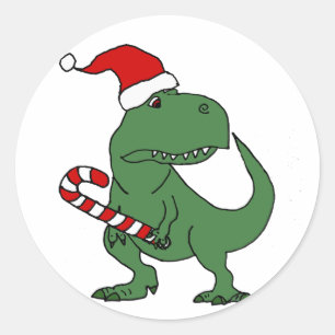 Schattigee T-rex Dinosaurus in Santa Hat Kerstkuns Ronde Sticker