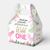 Schattigee T Rex Dinosaurus Meisje 1e Verjaardagsf Bedankdoosjes (Achterkant)