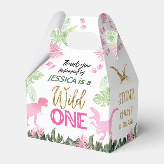 Schattigee T Rex Dinosaurus Meisje 1e Verjaardagsf Bedankdoosjes (Voorkant Zijde)