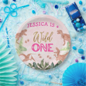 Schattigee T Rex Dinosaurus Meisje 1e Verjaardagsf Papieren Bordje (Feest)