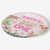 Schattigee T Rex Dinosaurus Meisje 1e Verjaardagsf Papieren Bordje (Gekanteld)