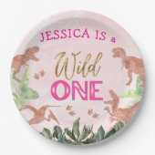 Schattigee T Rex Dinosaurus Meisje 1e Verjaardagsf Papieren Bordje (Voorkant)