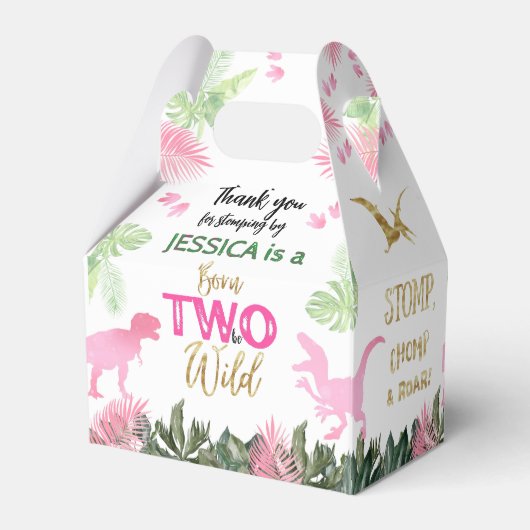 Schattigee T Rex Dinosaurus Meisje 2e Verjaardagsf Bedankdoosjes (Achterkant)