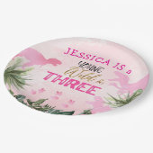 Schattigee T Rex Dinosaurus Meisje 3e Verjaardagsf Papieren Bordje (Gekanteld)