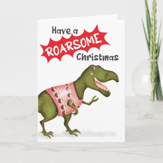 Schattigee T.rex dinosaurus 'Roarsome Christmas' k Kaart (Voorkant)