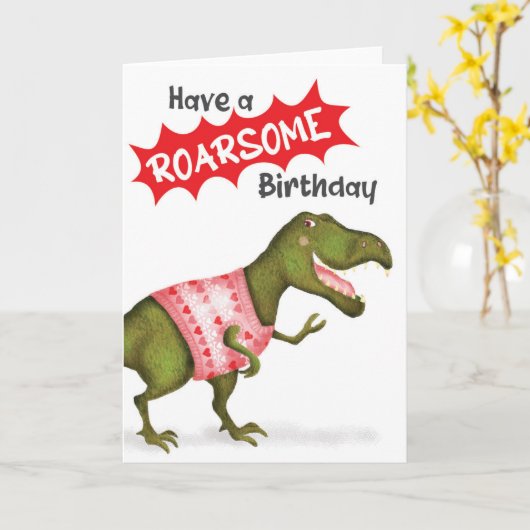 Schattigee T.rex dinosaurus 'Roarsome verjaardag'  Kaart (Gele Bloem)