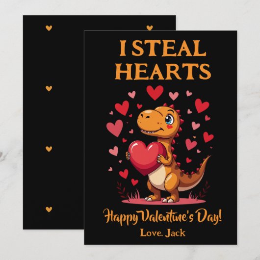 Schattigee T-Rex Dinosaurus Valentijnsdag I Steal  Feestdagenkaart (Voorkant / Achterkant)
