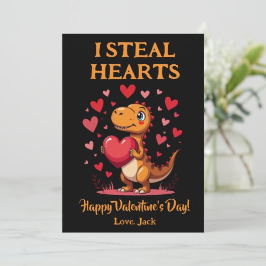 Schattigee T-Rex Dinosaurus Valentijnsdag I Steal Feestdagenkaart (Staand voorkant)
