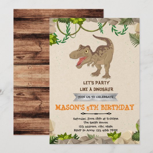 Schattigee T-Rex dinosaurus verjaardagsfeestuitnod Kaart (Voorkant / Achterkant)