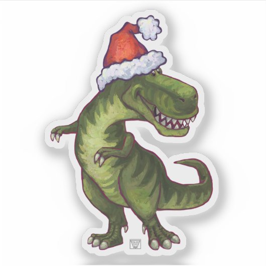 Schattigee T-Rex in een kerstmuts Sticker (Voorkant)
