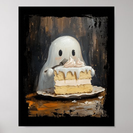 Schattigee taart spook eten taart grappig Hallowee Poster (Voorkant)