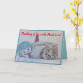 Schattigee Tabby Cat Aqua Tekening Cat Art Groeten Kaart (Gele Bloem)