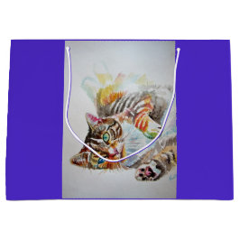 Schattigee Tabby Cat Aquarel katten Gift Bag Groot Cadeauzakje