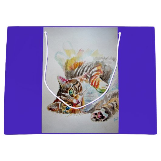 Schattigee Tabby Cat Aquarel katten Gift Bag Groot Cadeauzakje (Voorkant)