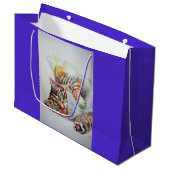 Schattigee Tabby Cat Aquarel katten Gift Bag Groot Cadeauzakje (Voorkant Gekanteld)