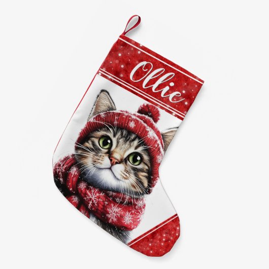 Schattigee Tabby Cat Christmas Pet Stocking Kleine Kerstsok (Voorkant (Hangend))