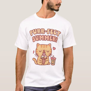 Schattigee Tabby Cat Eten Ice Cream Purrfect Summe T-shirt