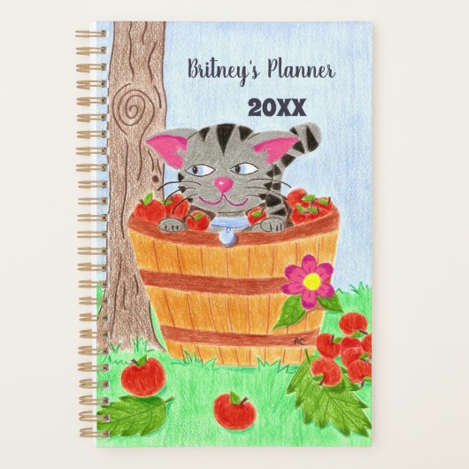 Schattigee Tabby cat gepersonaliseerde planner (Voorkant)