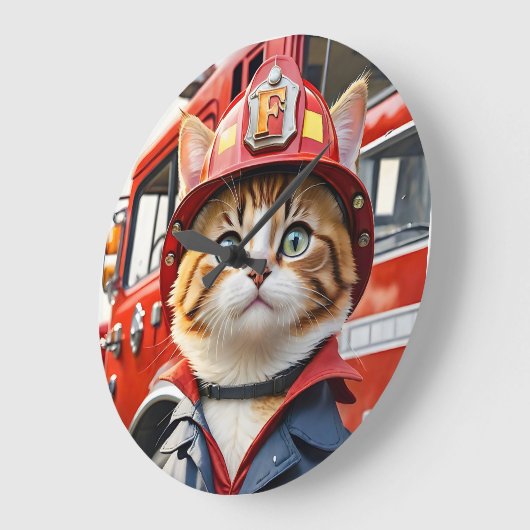 Schattigee Tabby Cat in Brandweerman Uniforme Wate Grote Klok (Hoek)
