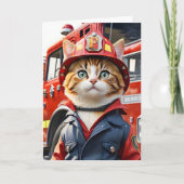 Schattigee Tabby Cat in Brandweerman Uniforme Wate Kaart (Voorkant)