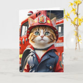 Schattigee Tabby Cat in Brandweerman Uniforme Wate Kaart (Gele Bloem)