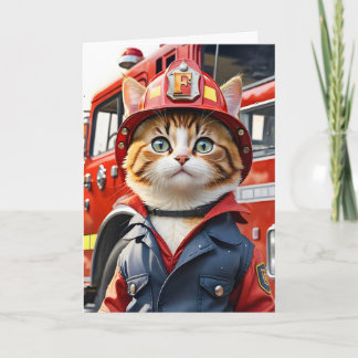Schattigee Tabby Cat in Brandweerman Uniforme Wate Kaart