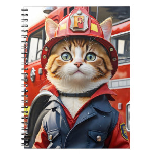 Schattigee Tabby Cat in Brandweerman Uniforme Wate Notitieboek
