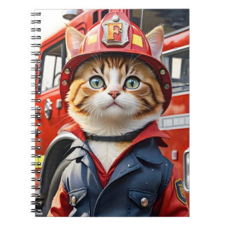 Schattigee Tabby Cat in Brandweerman Uniforme Wate Notitieboek