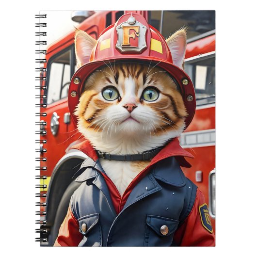 Schattigee Tabby Cat in Brandweerman Uniforme Wate Notitieboek (Voorkant)