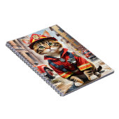 Schattigee Tabby Cat in Brandweerman Uniforme Wate Notitieboek (Rechterzijde)