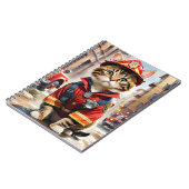 Schattigee Tabby Cat in Brandweerman Uniforme Wate Notitieboek (Linkerzijde)