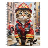 Schattigee Tabby Cat in Brandweerman Uniforme Wate Notitieboek (Voorkant)