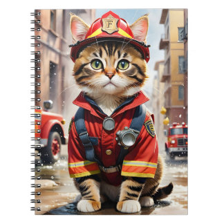 Schattigee Tabby Cat in Brandweerman Uniforme Wate Notitieboek